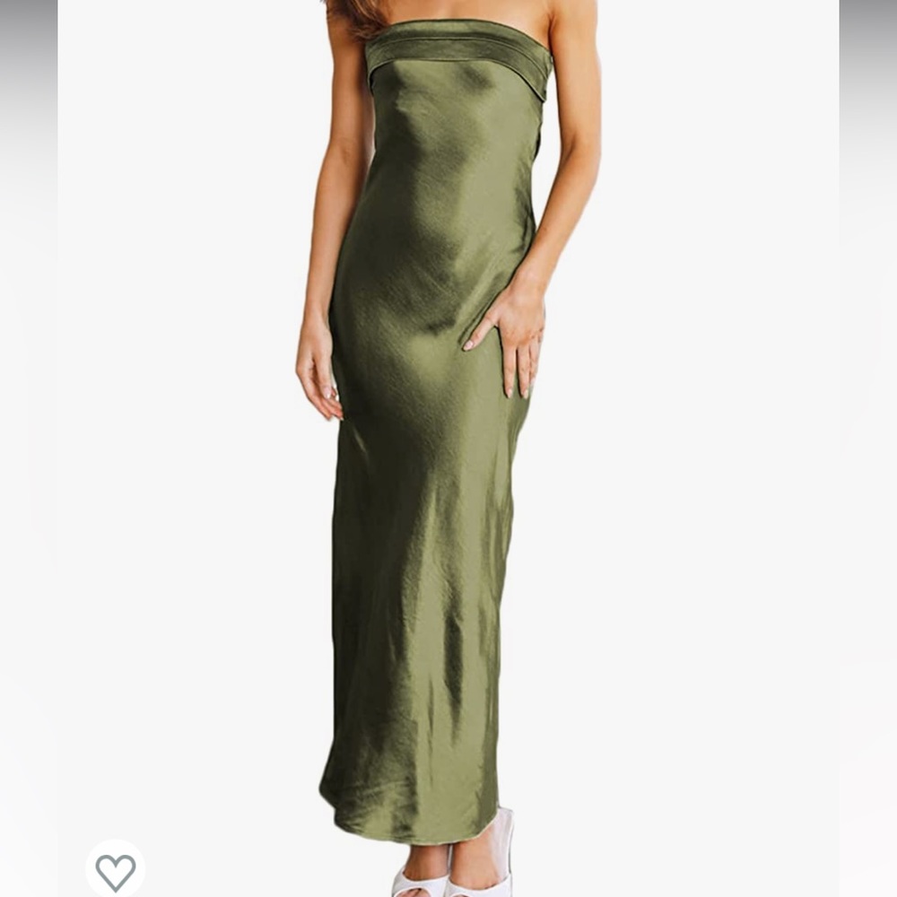 Women’s Satin Silk Low Back Tube Top Maxi Dress
